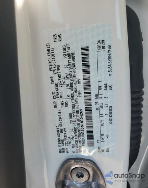 2022 Ford Escape Se из США, поврежденный, VIN 1FMCU0G60NUC04269